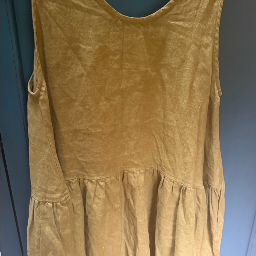 NotPERFECTLINEN Mustard Button-Front Sleeveless Linen Dress - Picture 3 of 4